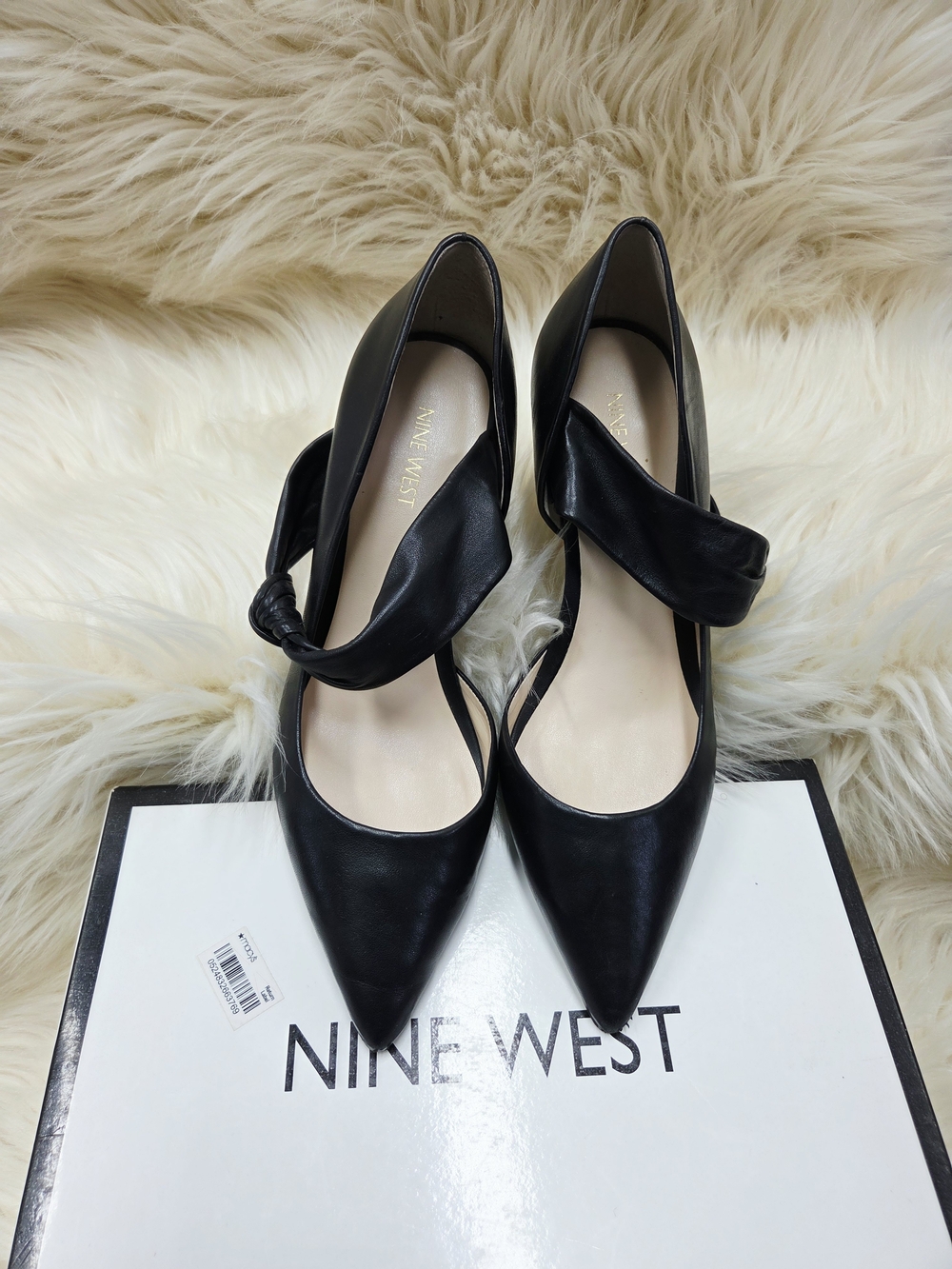 Nine West Black Pointed Toe Knot-Ankle Pumps